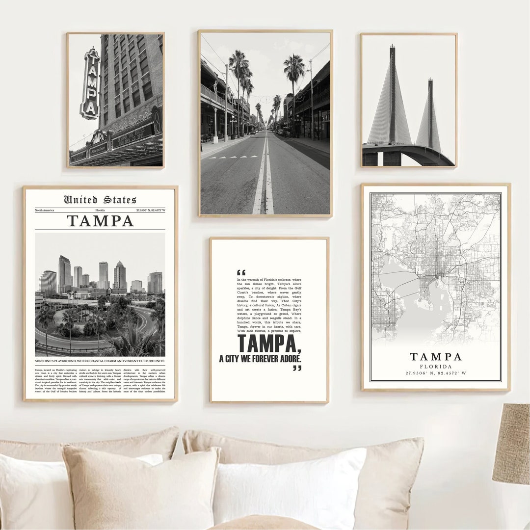 Digital Tampa Print Set of 6, Tampa Map Art, Tampa Posters, Tampa Wall