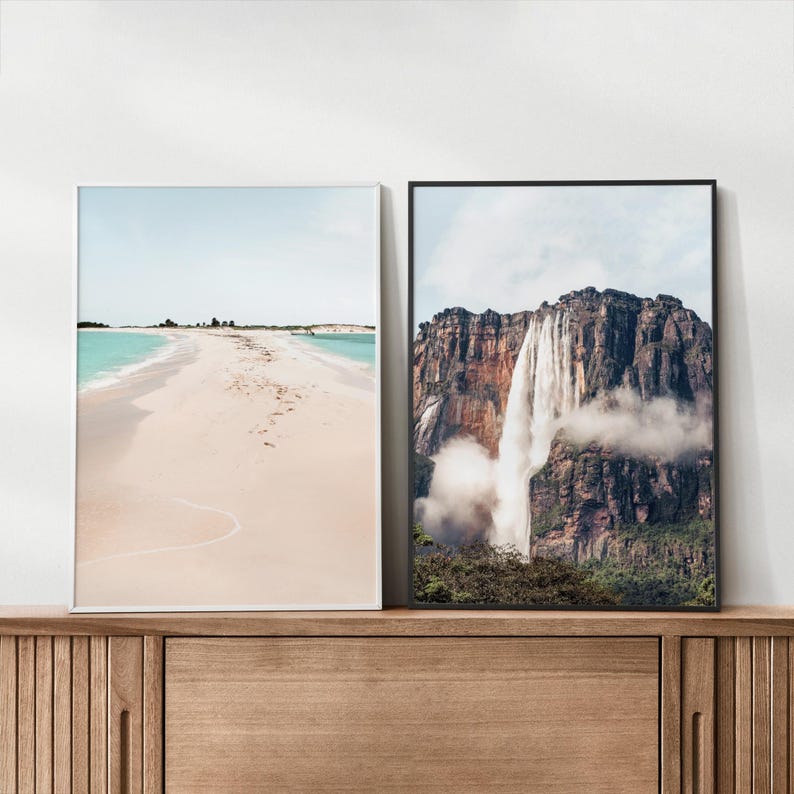 Angel Falls (Salto Ángel), Canaima National Park Print Wall Art, Cayo de Agua, Los Roques Archipelago Wall art poster Artwork