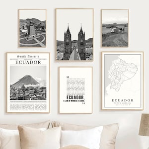 Digital Ecuador Print Set Of 6, Black And White Ecuador Map, Ecuador Wall Art Poster, Ecuador Gifts, Ecuador Art Decor, Quito, South America