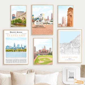 Digital Cleveland Print Set Of 6, Cleveland Map Decor, Cleveland Ohio Travel Poster Printable, Cleveland OH Wall Art Photos, Cleveland Gifts