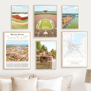 Green Bay Wisconsin Print Set Of 6, Green Bay Map Decor, Green Bay WI Art, Green Bay Wall Art Photo, Green Bay Travel Poster Green Bay Gifts
