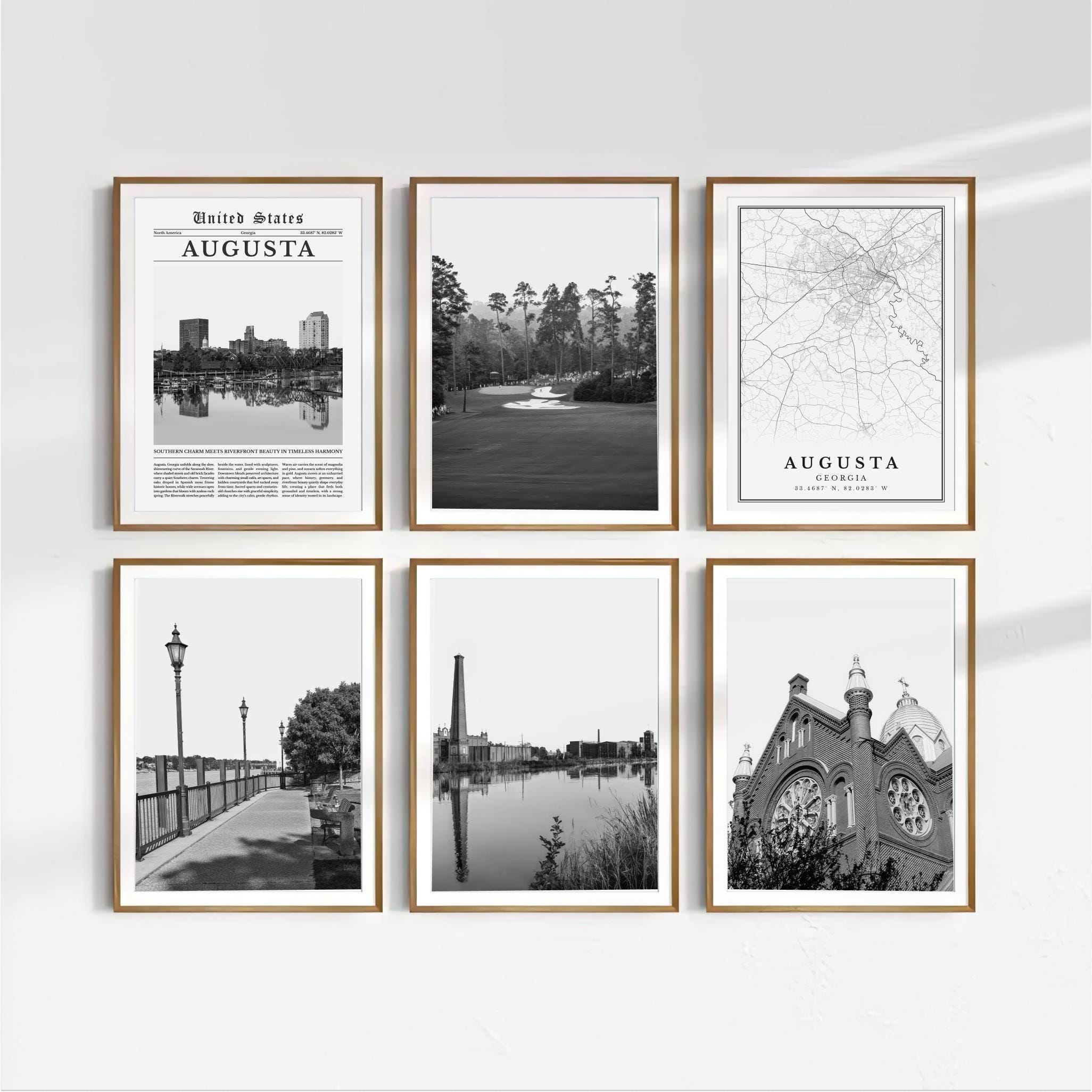 Augusta Print Set of 6, Black and White Map Decor, Savannah River Wall ...