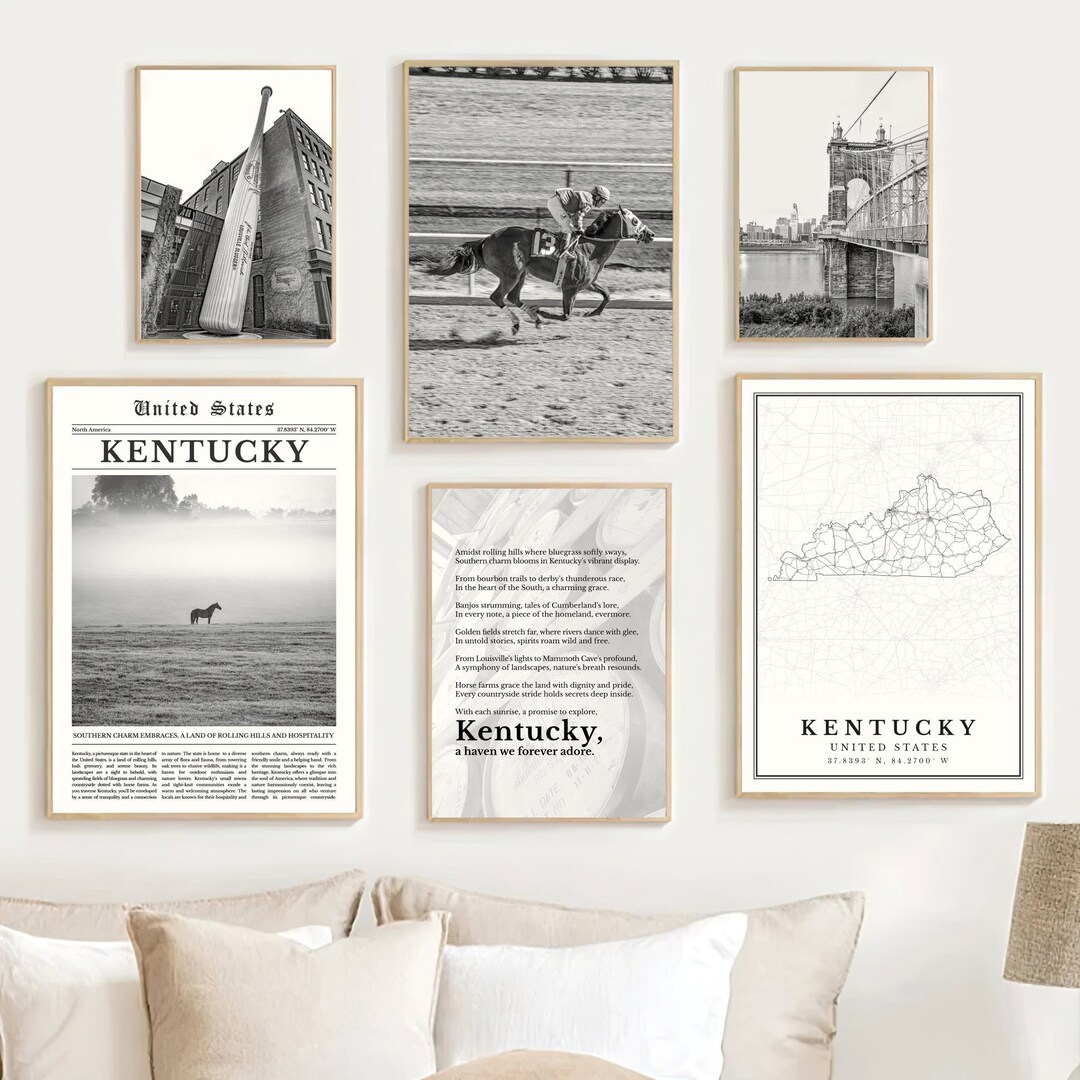 Digital Kentucky State Print Set of 6, Kentucky Map, Kentucky Poster