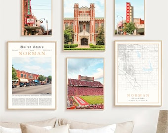 Norman Print Set of 6, Norman Map Decor, Norman OK Wall Art Photos, Digital Travel Poster, Norman Photography Printable, Oklahoma Dorm Gifts