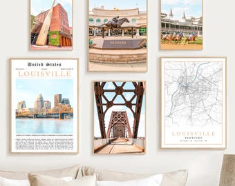 Louisville Print Set Of 6, Louisville KY Map Decor, Louisville Travel Poster, Digital Louisville Wall Art Photos, Louisville Kentucky Gifts