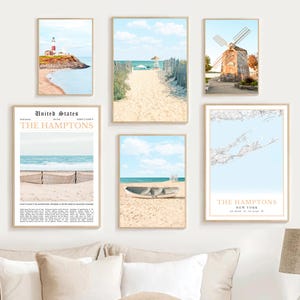 The Hamptons Print Set Of 6, Digital Hamptons Map Decor, Southampton Beach Wall Art, Montauk Travel Poster, Sag Harbor Photo, New York Gifts