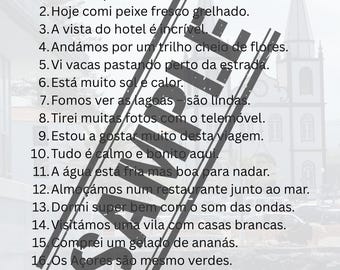 European Portuguese Teen Phrases PDF | Travel Printable for Learners | Azores & Portugal Language Worksheet | LucianaPrints