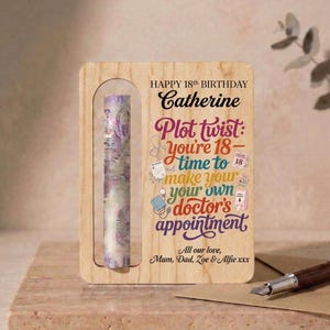 Vibrant 18th Birthday Wood Money Card Funny Doctor Appointment Gift for Granddaughter