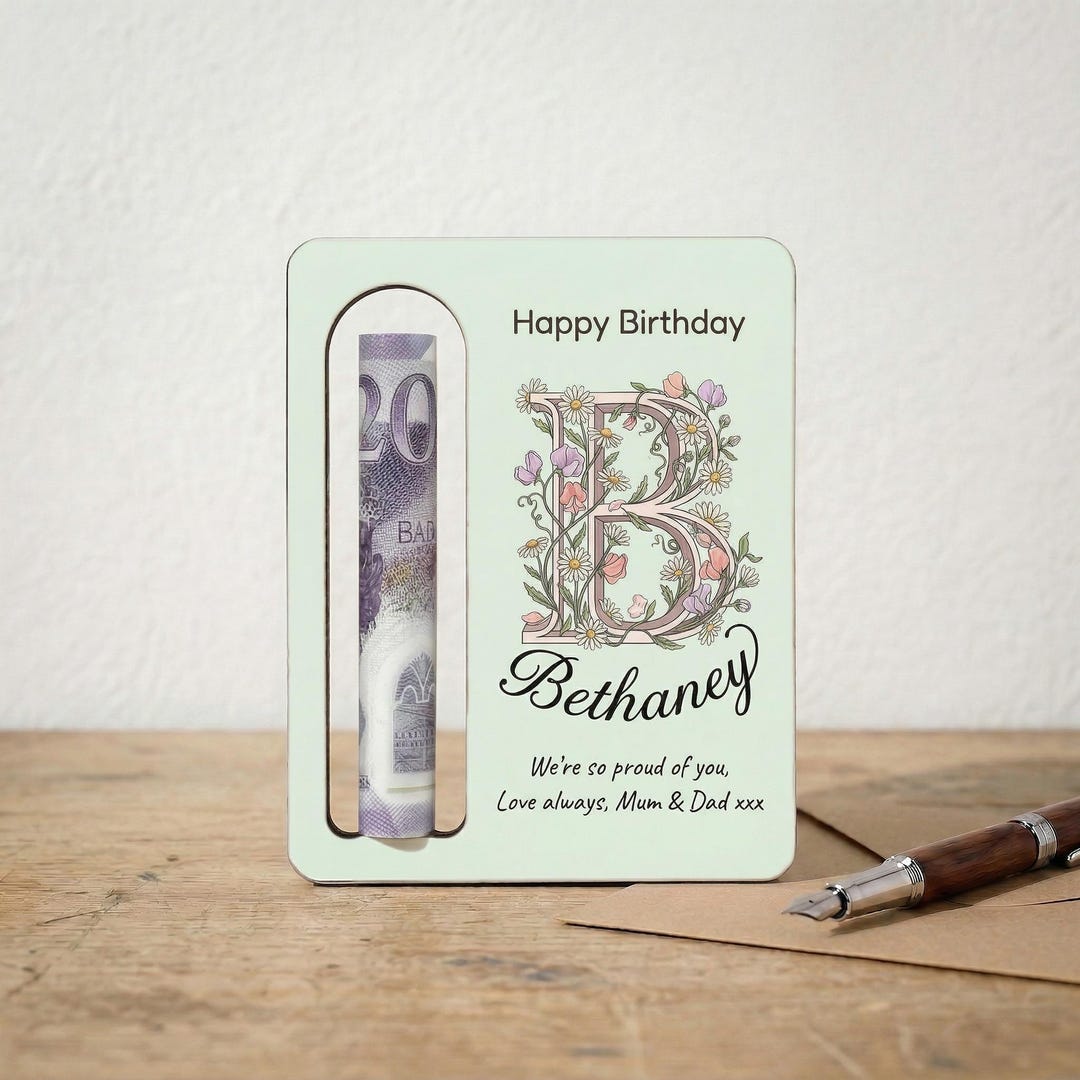 Personalised April Birth Flower Monogram Money Holder | Cherrywood ...