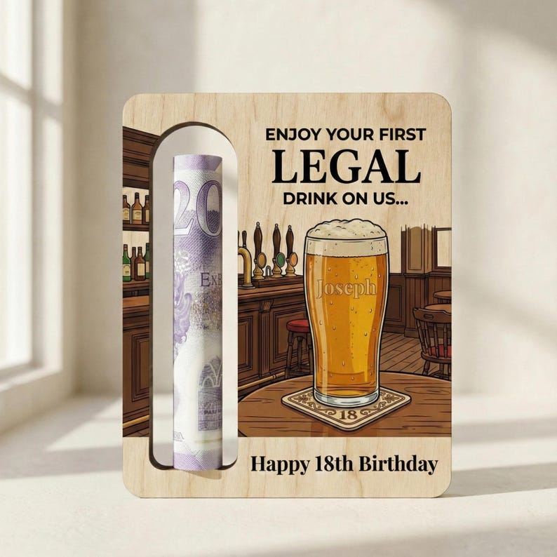 18th Birthday Money Gift | 18th Money Wallet | 18th Birthday for Him | First Legal Drink 18th Birthday Money Holder, Birthday Boy Beer Money Drink Isolated
