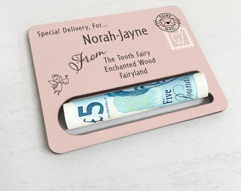 Official Tooth Fairy Lost Tooth Special Delivery Wooden Money Letter | Enchanting Keepsake Gift For Kids Child | Custom Name, Destination