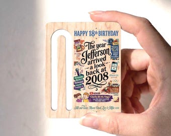 18th Birthday Wood Money Holder Born in 2008 History Gift for Son