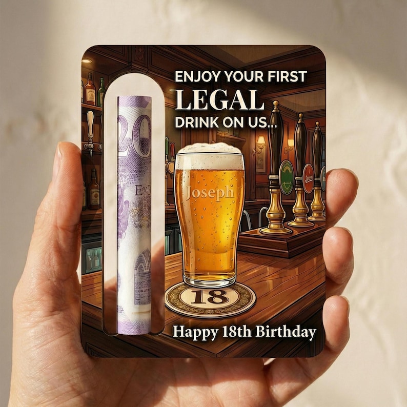 18th Birthday Money Gift | 18th Money Wallet | 18th Birthday for Him | First Legal Drink 18th Birthday Money Holder, Birthday Boy Beer Money Drink Bar