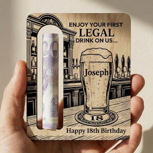 18th Birthday Money Gift | 18th Money Wallet | 18th Birthday for Him | First Legal Drink 18th Birthday Money Holder, Birthday Boy Beer Money Drink Engraved