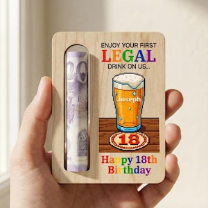 18th Birthday Money Gift | 18th Money Wallet | 18th Birthday for Him | First Legal Drink 18th Birthday Money Holder, Birthday Boy Beer Money Drink Pixel