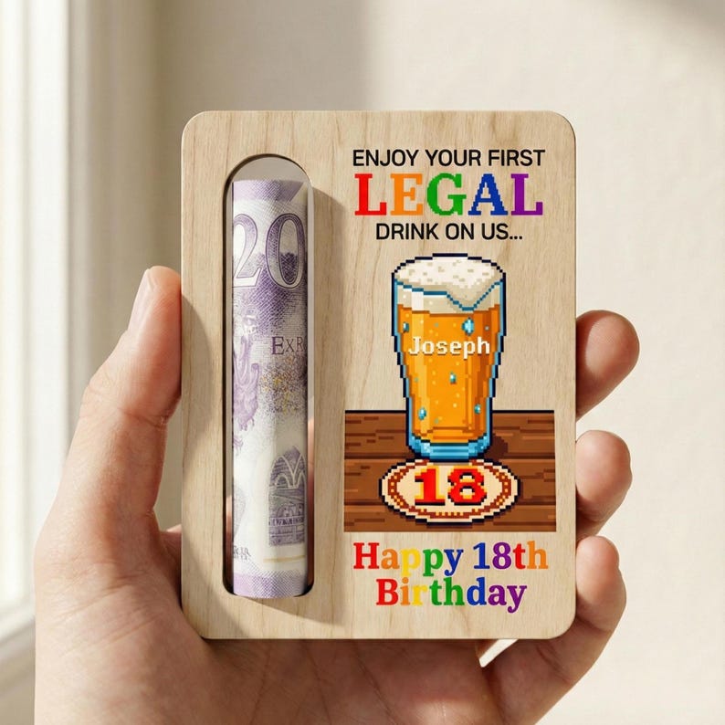 18th Birthday Money Gift | 18th Money Wallet | 18th Birthday for Him | First Legal Drink 18th Birthday Money Holder, Birthday Boy Beer Money Drink Pixel