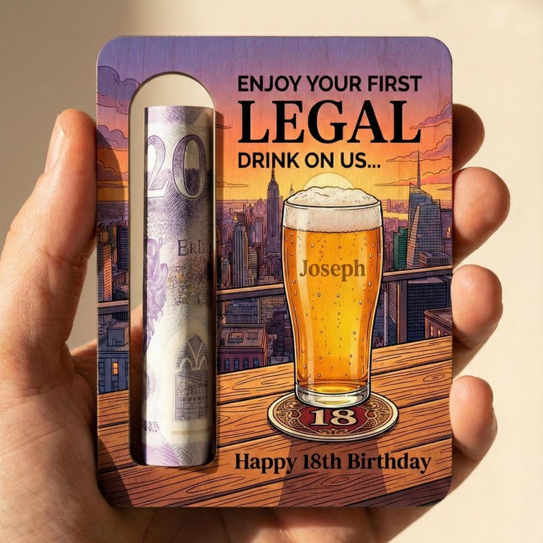 18th Birthday Money Gift | 18th Money Wallet | 18th Birthday for Him | First Legal Drink 18th Birthday Money Holder, Birthday Boy Beer Money Drink Skyline
