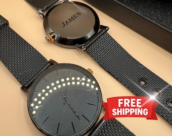 ENGRAVED WATCH - Husband Gift - 1st Anniversary Gift for Him - Groomsmen Gift - Custom gift watch with watch box for men - Custom watch dial