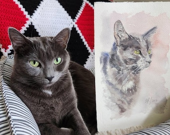 Portraits d'animaux de compagnie personnalisés | Aquarelle originale de portraits d'animaux de compagnie, peinture personnalisée pour animaux de compagnie de chat et de chien peinte à la main