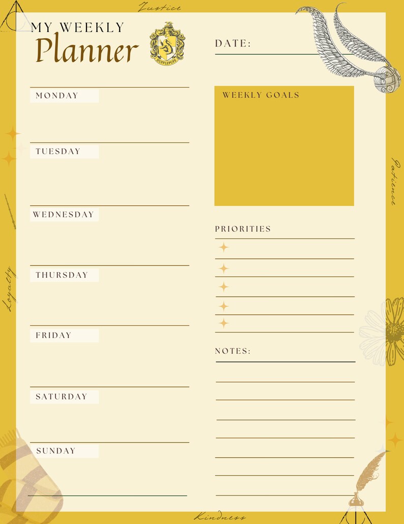 Hufflepuff Digital/printable Potter Planner 2023 2024, Magic Planner