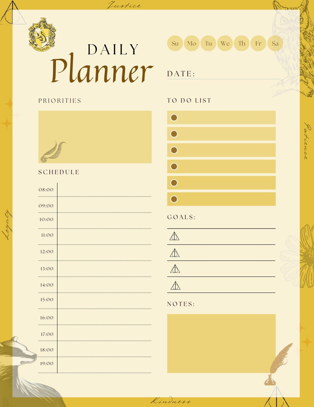 Hufflepuff Digital/printable Potter Planner 2023 2024, Magic Planner