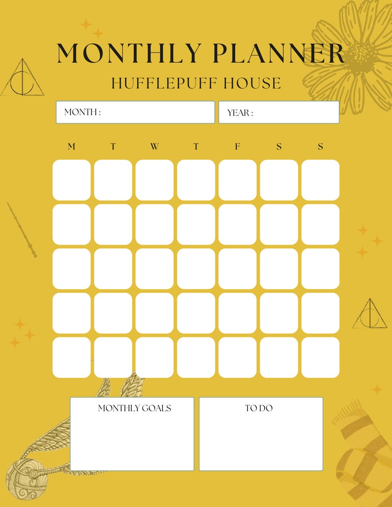 Hufflepuff Digital/printable Potter Planner 2023 2024, Magic Planner