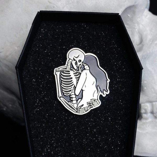 Only Lovers Left Alive Pin / Halloween Skeleton Girl Gothic Love Death / Silver Black Metal Brooch