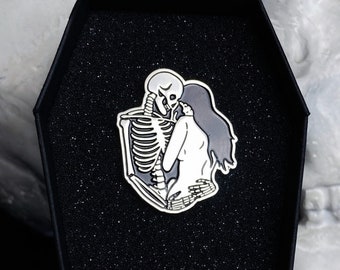 Only Lovers Left Alive Pin / Halloween Skeleton Girl Gothic Love Death / Silver Black Metal Brooch