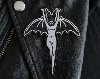 Vampire Bat Woman Witch Patch / Devil Gothic Girl Satanic Feminist / Embroidered Iron On Patch