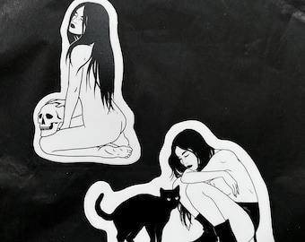 Sad Girls Stickers / Witchy Gothic Black Cat / Sticker Pack