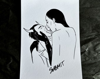Gothic Valentine Art Print: Devil Kinky Couple Submit Postcard