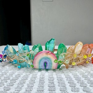 Rainbow Quartz Crystal Crown: Pride Tiara With Iridescent  display picture 3