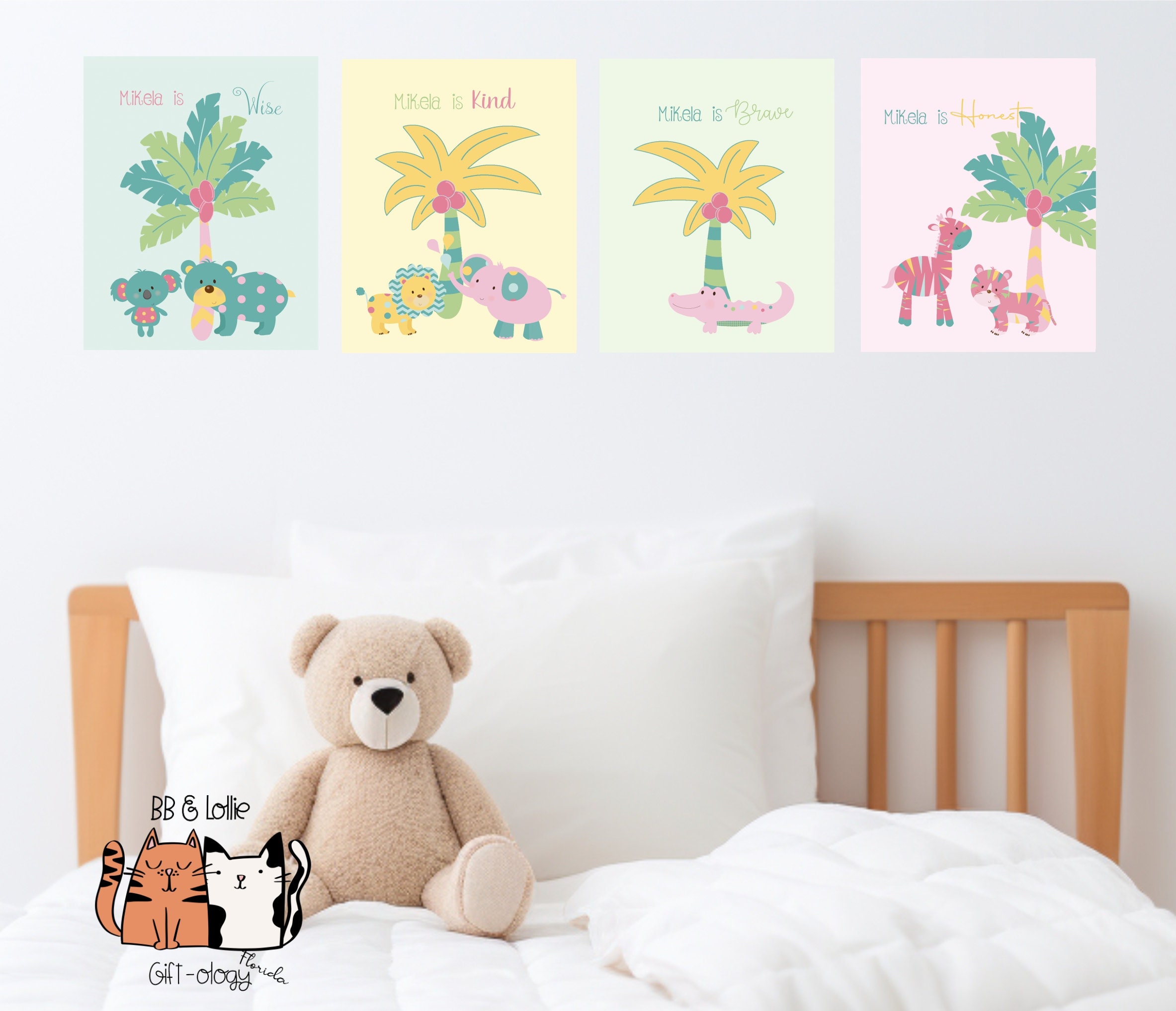 PERSONALIZED Jungle Girl Nursery Toddler Prints Bedroom Art Decor, Wall