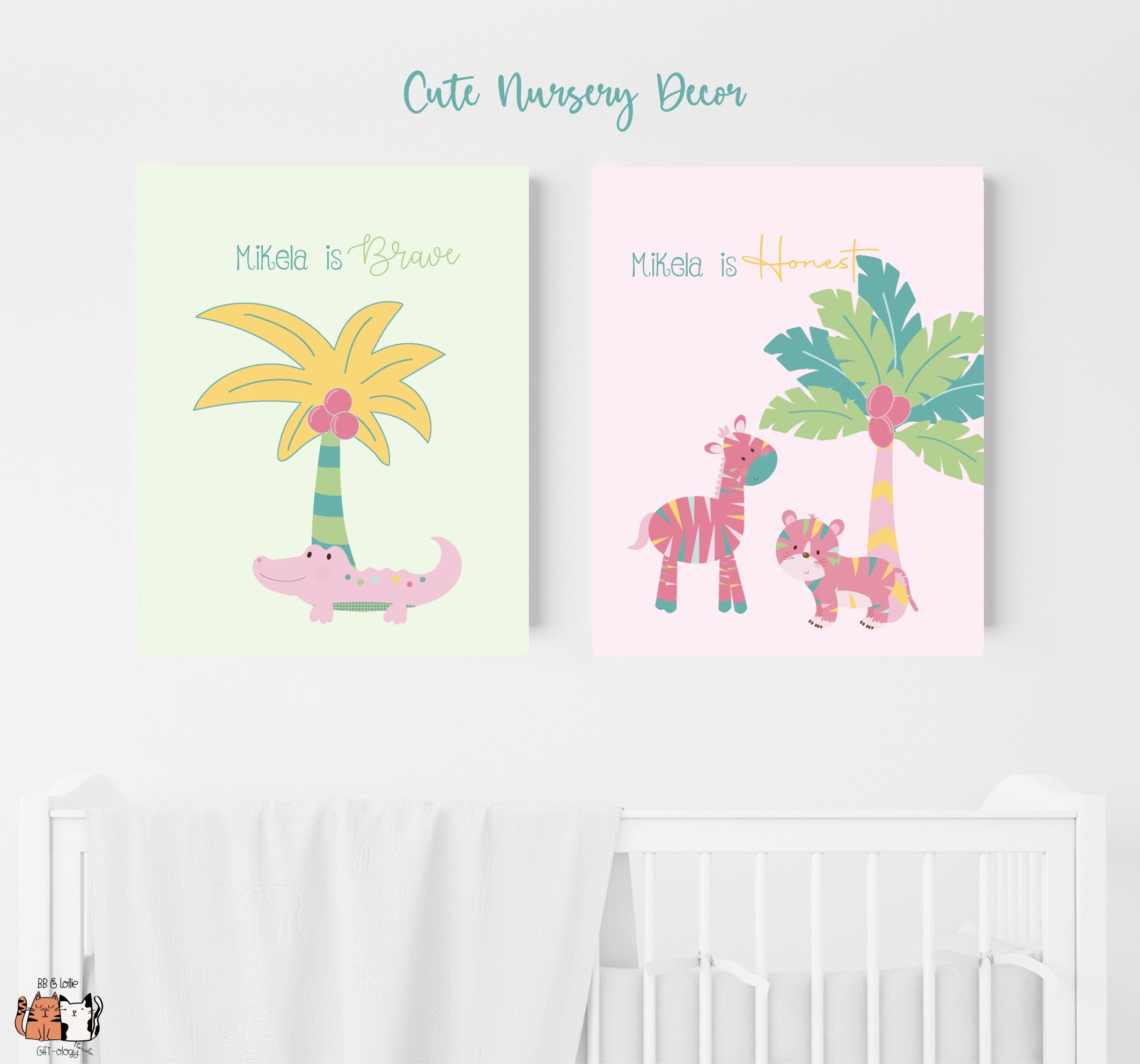 PERSONALIZED Jungle Girl Nursery Toddler Prints Bedroom Art Decor, Wall