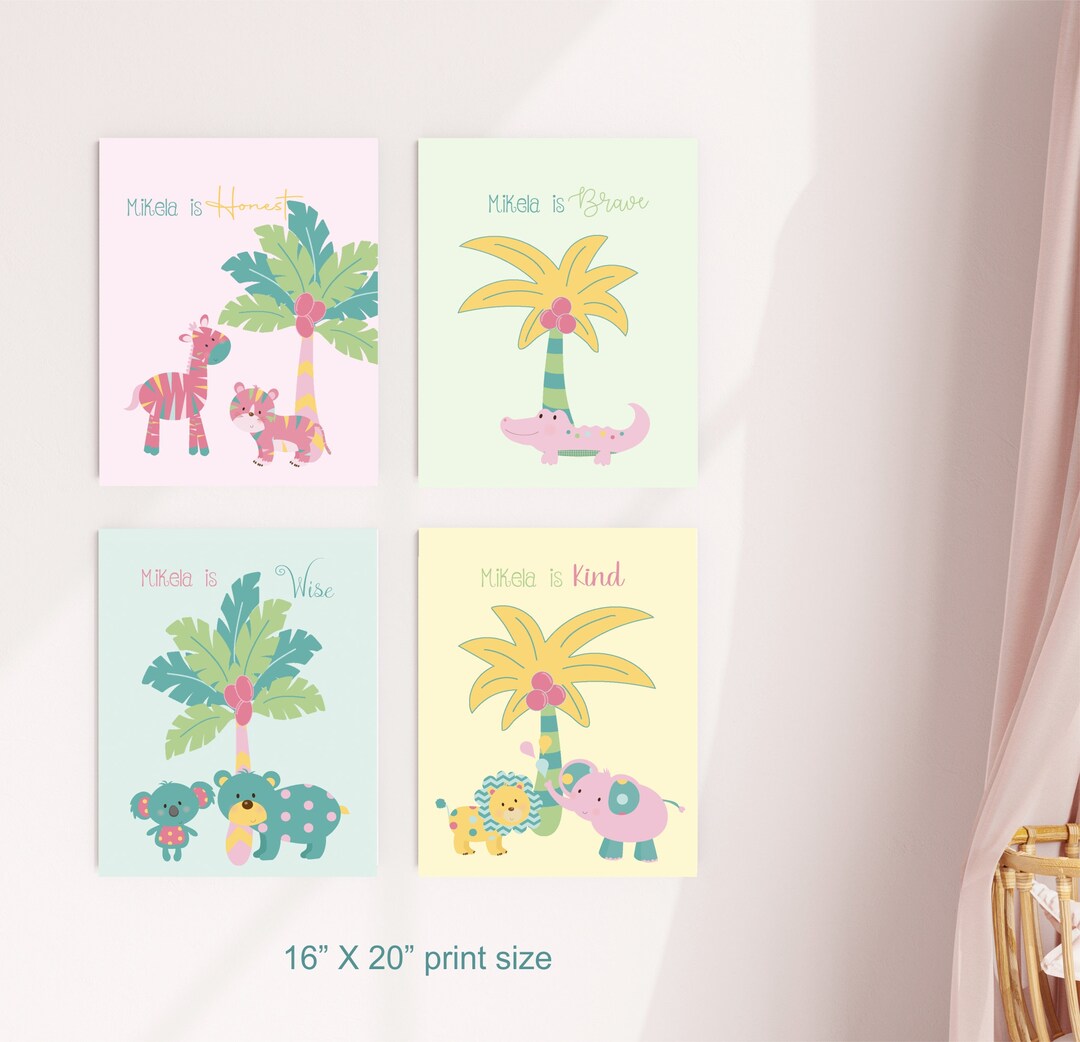 PERSONALIZED Jungle Girl Nursery Toddler Prints Bedroom Art Decor, Wall