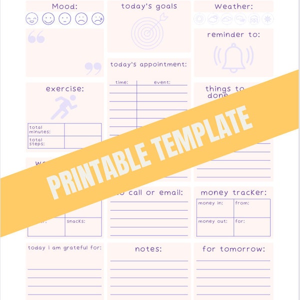 PRINTABLE | Simple Daily Planner Template | Pink and Purple Minimalistic Aesthetic | Productivity | Organizational Tool