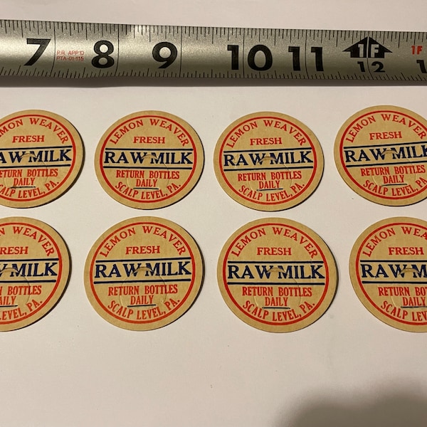 8 Lemon Weaver Milk Bottle Caps - Fresh Scalp Level, PA Pennsylvania, Vintage  Unused