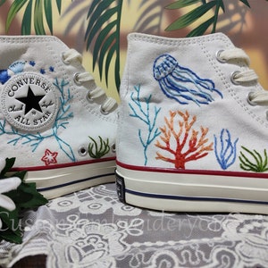 Customized Converse Embroidered Shoes Converse Chuck Taylor 1970s Embroidered Marine&Jellyfish Converse Shoes Best Gift for Her