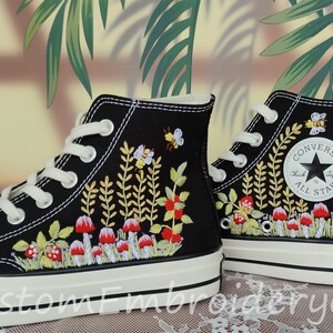 Customized Converse Embroidered Shoes Converse Chuck Taylor 1970s Embroidered Bee&Mushroom Converse Shoes Best Gift for Her image 3