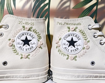 Customized Converse Embroidered Shoes Converse Chuck Taylor 1970s Embroidered Green Leaves Converse Shoes Best Gift for Her