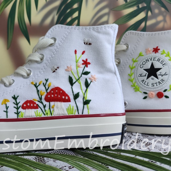 Custom Converse Embroidered Shoes Converse Chuck Taylor 1970s Embroidered Small Red Mushroom Converse Shoes Best Wedding Gift for Her