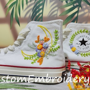 Custom Converse Embroidered Shoes Converse Chuck Taylor 1970s Embroidered Moon Converse Shoes Wedding Gift for Her