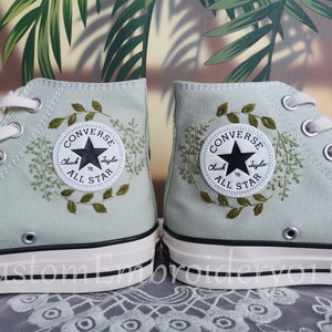 Customized Converse Embroidered Shoes Converse Chuck Taylor 1970s Embroidered Green Leaves Converse Shoes Best Gift for Her image 4