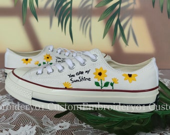 Customized Low-top Converse Embroidered Sunflower Shoes Converse Chuck Taylor 1970s Embroidered Flower Converse Shoes Best Gift for Her