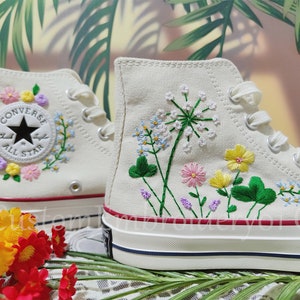 Customized Converse Embroidered Shoes Converse Chuck Taylor 1970s Embroidered Dandelion & Clover Converse Shoes Best Gift for Her