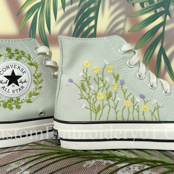 Customized Converse Embroidered Shoes Converse Chuck Taylor 1970s Embroidered Flower Converse Shoes Best Gift for Her Wedding Gift