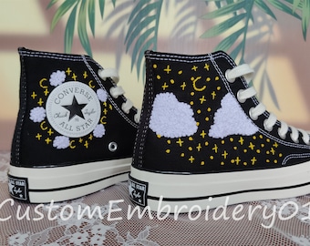 Customized Converse Embroidered Shoes Converse Chuck Taylor 1970s Embroidered clouds and stars Converse Shoes Best Gift forHer  Wedding Gift