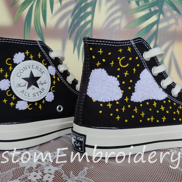 Customized Converse Embroidered Shoes Converse Chuck Taylor 1970s Embroidered clouds and stars Converse Shoes Best Gift forHer Wedding Gift