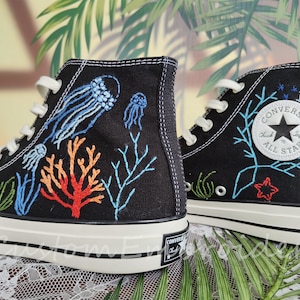 Customized Converse Embroidered Shoes Converse Chuck Taylor 1970s Embroidered Marine&Jellyfish Converse Shoes Best Gift for Her