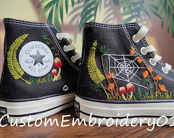 Custom Converse embroidered shoes Converse Chuck Taylor 1970s embroidered spider web + mushroom Converse shoes Best wedding gift for her
